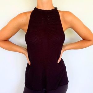 LUSH black knit sleeveless high neck sweater top size medium